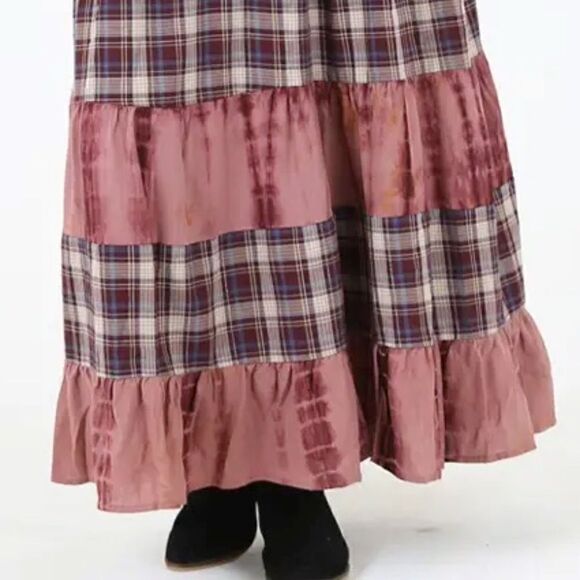 NEW! Beautiful Tie dye and Plaid Tiered Maxi Dress with Smocked Bodice - Picture 4 of 8